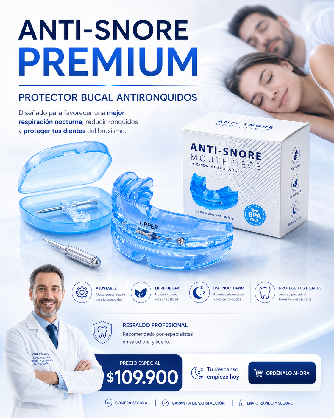 ANTI-SNORE PREMIUM® - DISPOSITIVO BUCAL ANTIRONQUIDOS/ APNEA / BRUXISMO
